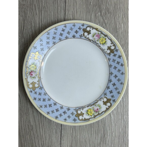 Vintage Noritake Bread Salad Plate 6-½" Replacement Blue Rim Floral Design - Picture 2 of 8